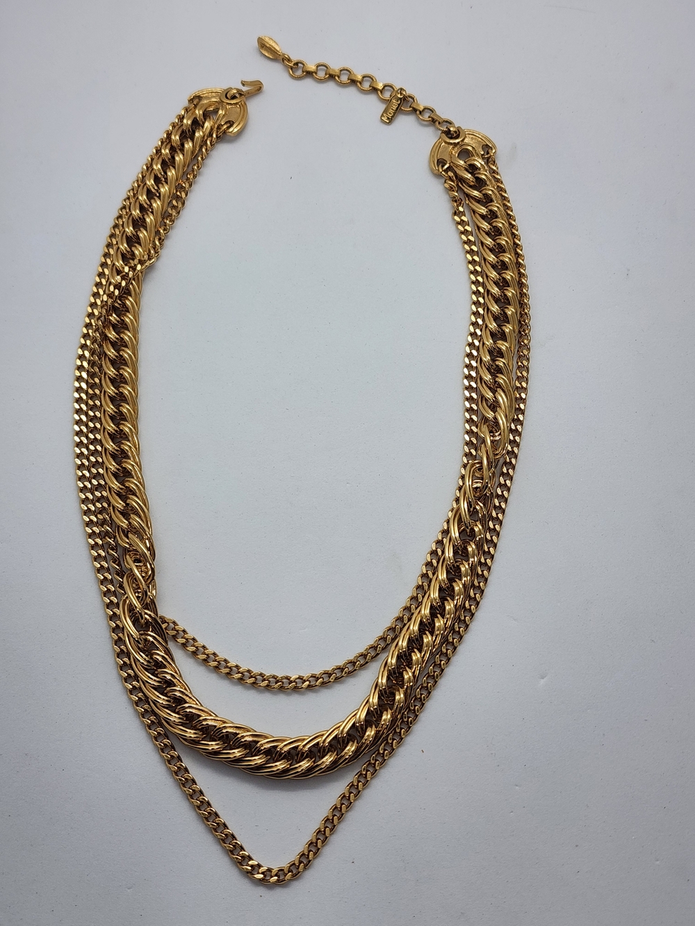 Vintage MONET Layered Gold Tone Multi Strand Chain Statement Necklace Signed